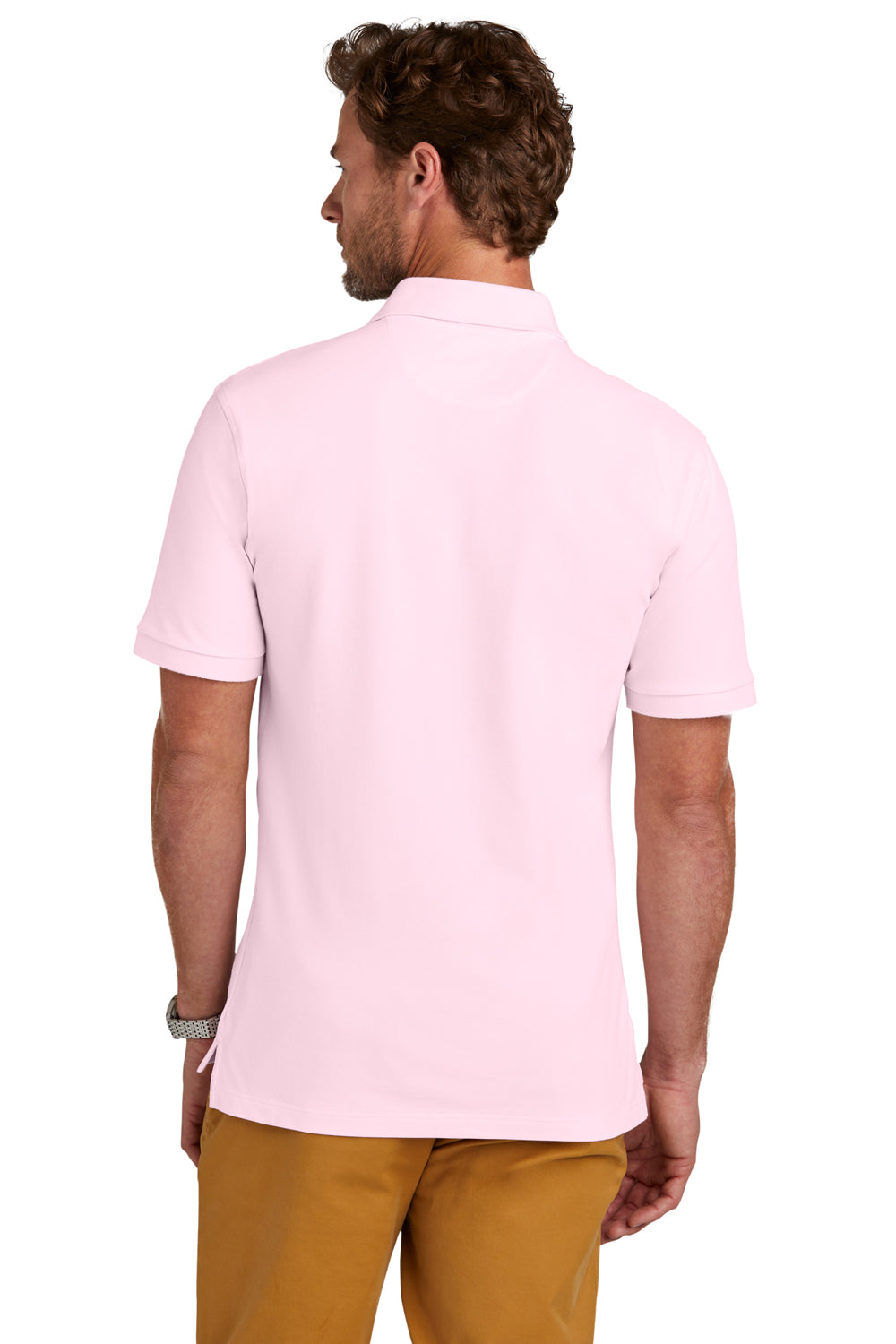 Brooks Brothers Mens Pique Short Sleeve Polo Shirt Pearl Pink Model Back