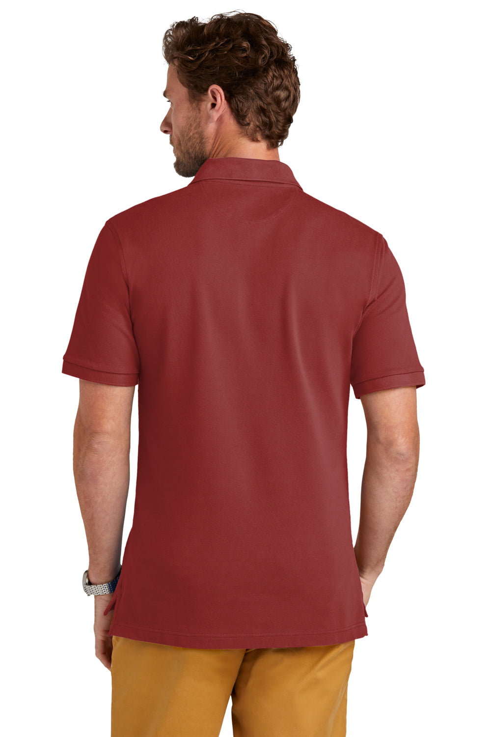 Brooks Brothers Mens Pique Short Sleeve Polo Shirt Rich Red Model Back