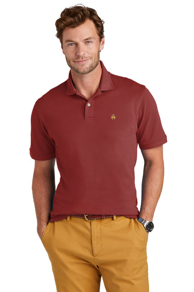Brooks Brothers Mens Pique Short Sleeve Polo Shirt Rich Red Model Front