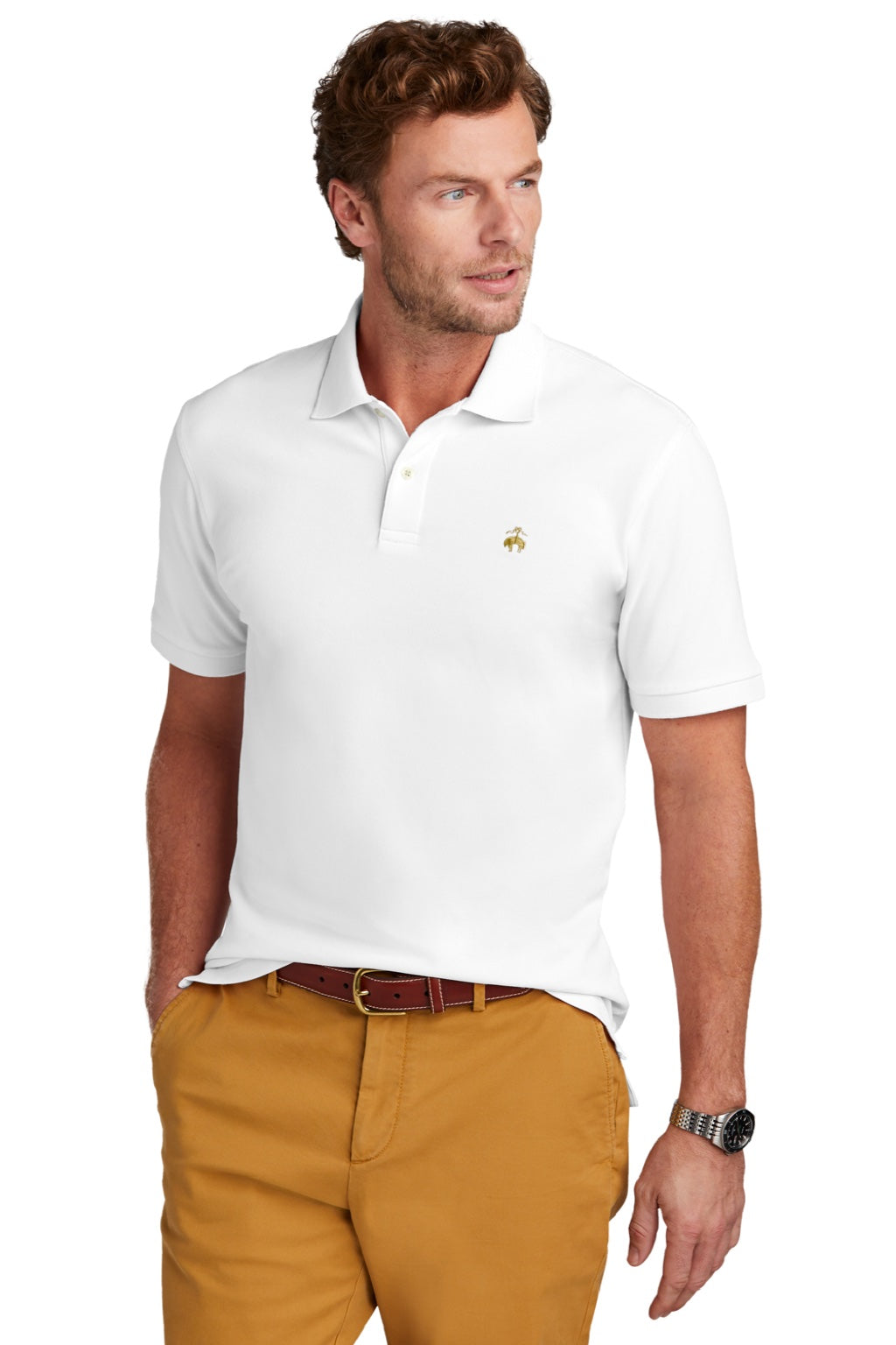 Brooks Brothers Mens Short Sleeve Polo Shirt White Model Front