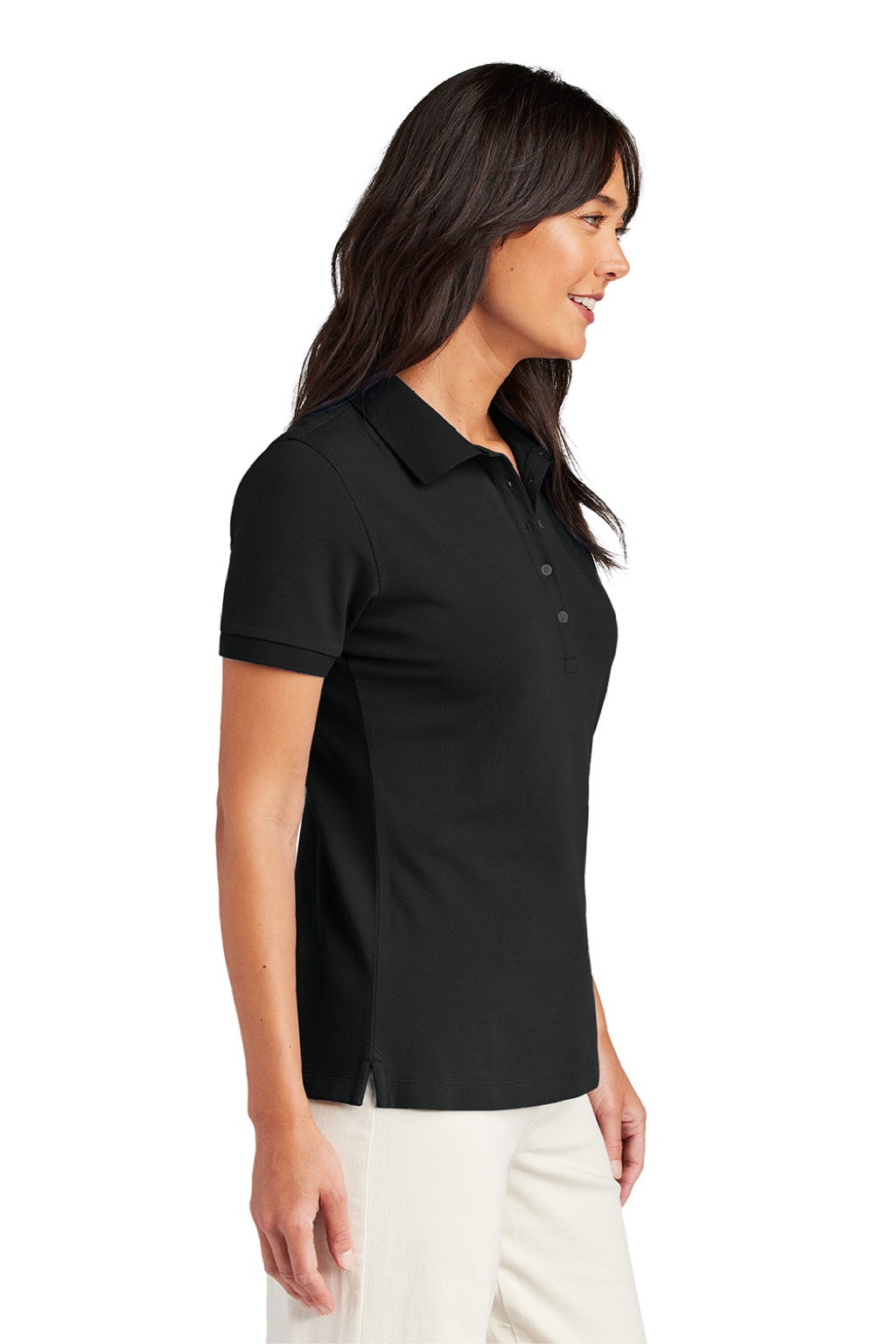 Brooks Brothers BB18201 Womens Short Sleeve Polo Shirt Deep Black Model Side