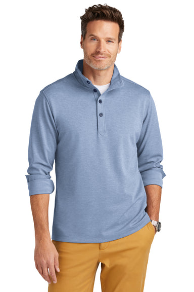 Brooks Brothers Mens 1/4 Button Down Sweatshirt Heather Aegean Blue Model Front