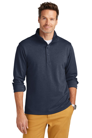 Brooks Brothers Mens 1/4 Button Down Sweatshirt Heather Navy Blue Model Front