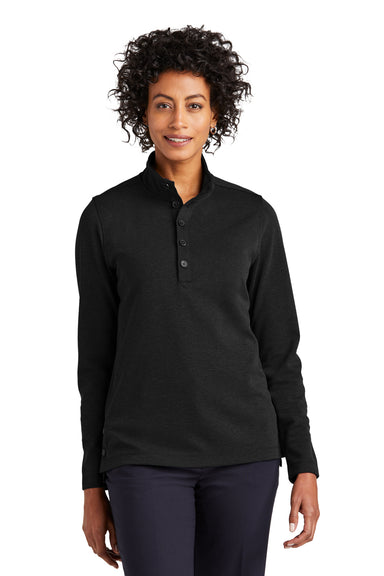 Brooks Brothers Womens 1/4 Button Down Sweatshirt Heather Black Model Front