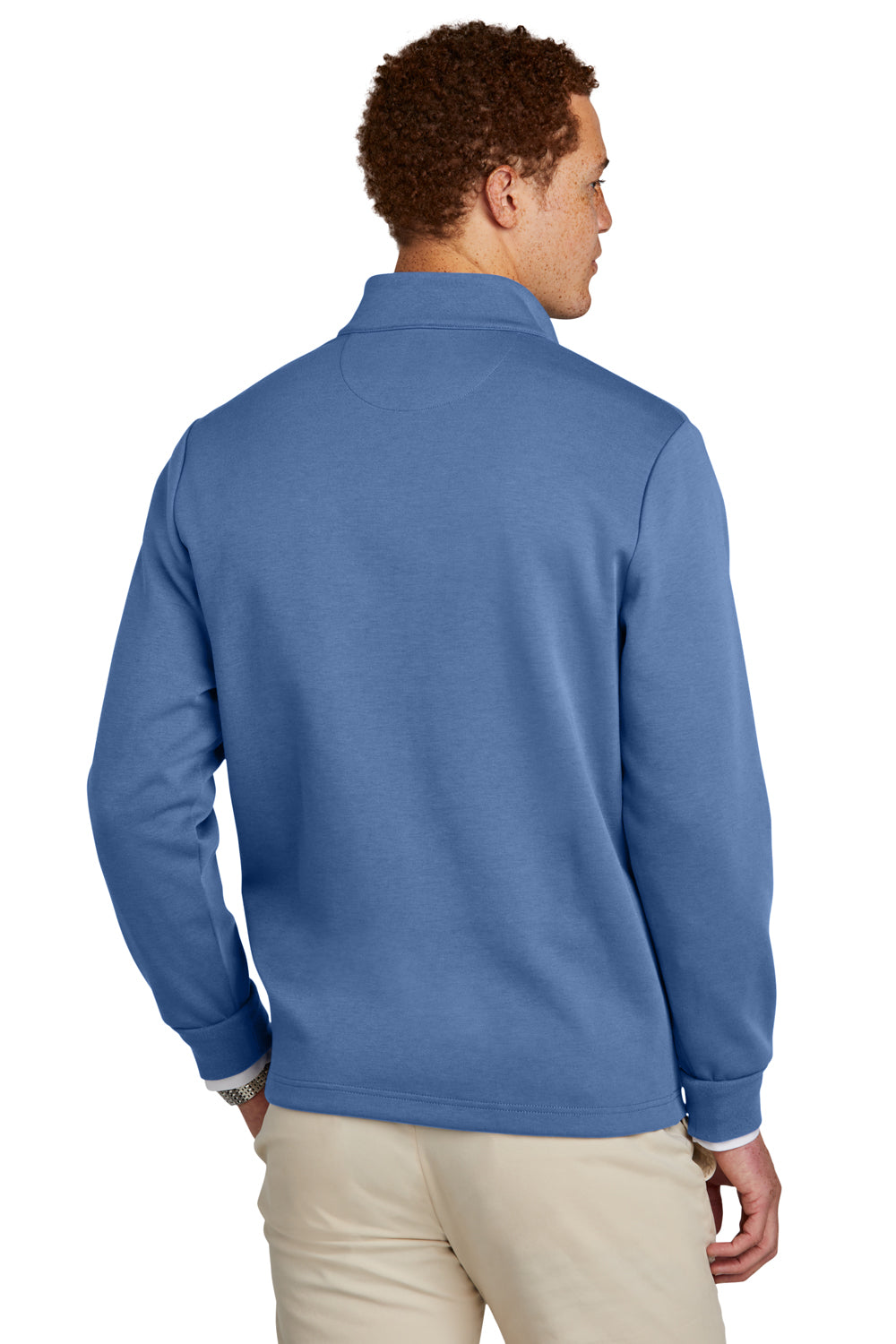 Brooks Brothers Mens Double Knit 1/4 Zip Sweatshirt Charter Blue Model Back