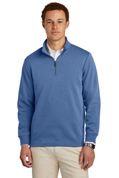 Brooks Brothers Mens Double Knit 1/4 Zip Sweatshirt Charter Blue Model Front