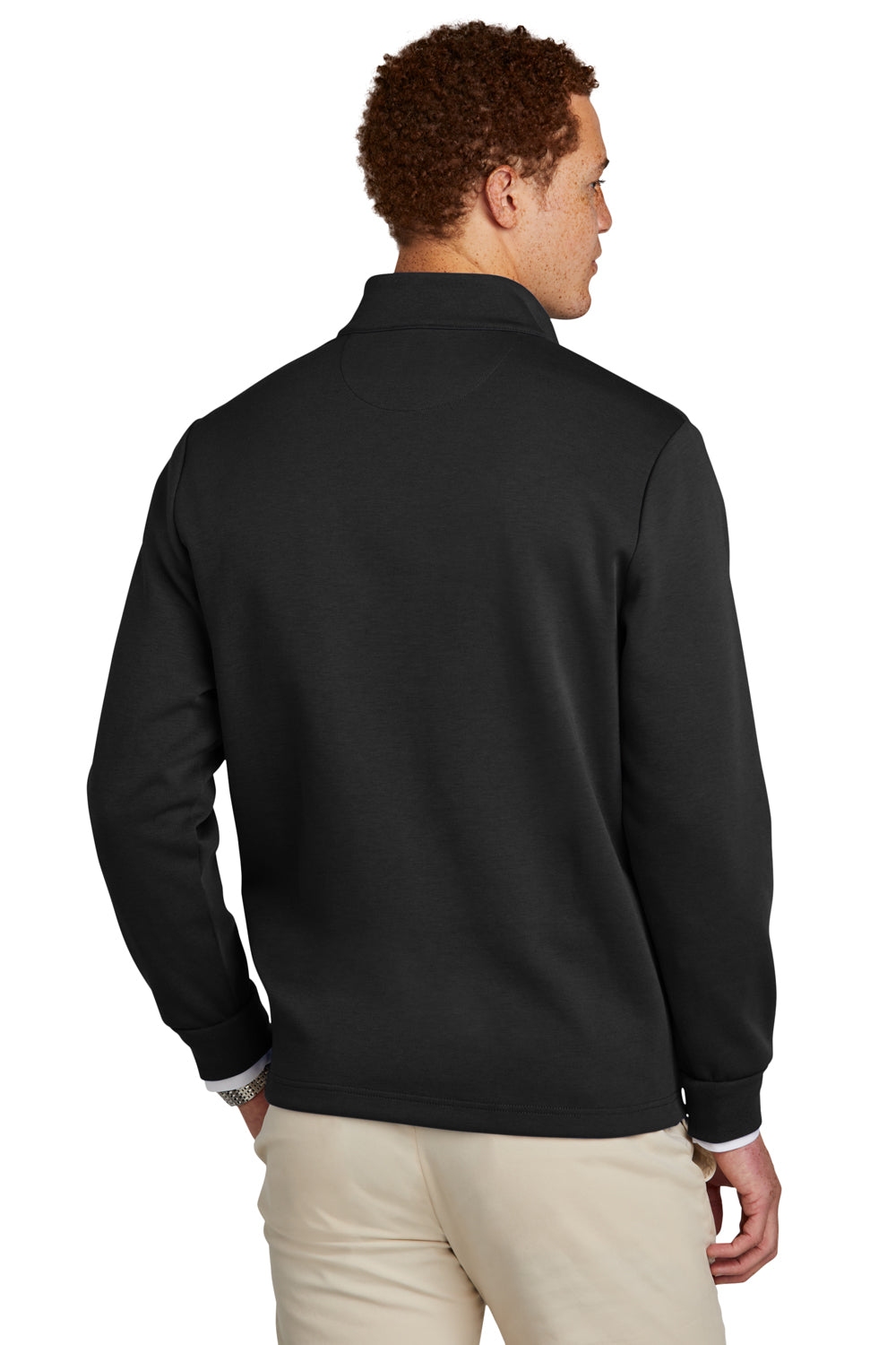 Brooks Brothers Mens Double Knit 1/4 Zip Sweatshirt Deep Black Model Back