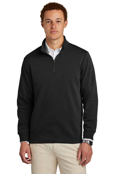 Brooks Brothers Mens Double Knit 1/4 Zip Sweatshirt Deep Black Model Front