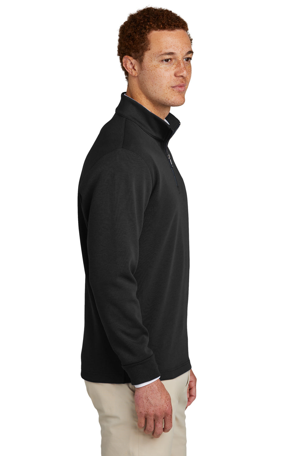 Brooks Brothers Mens Double Knit 1/4 Zip Sweatshirt Deep Black Model Side