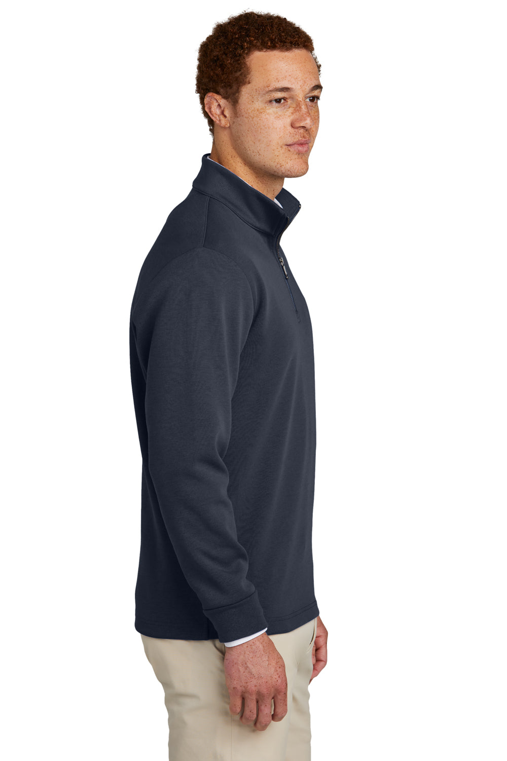 Brooks Brothers Mens Double Knit 1/4 Zip Sweatshirt Night Navy Blue Model Side