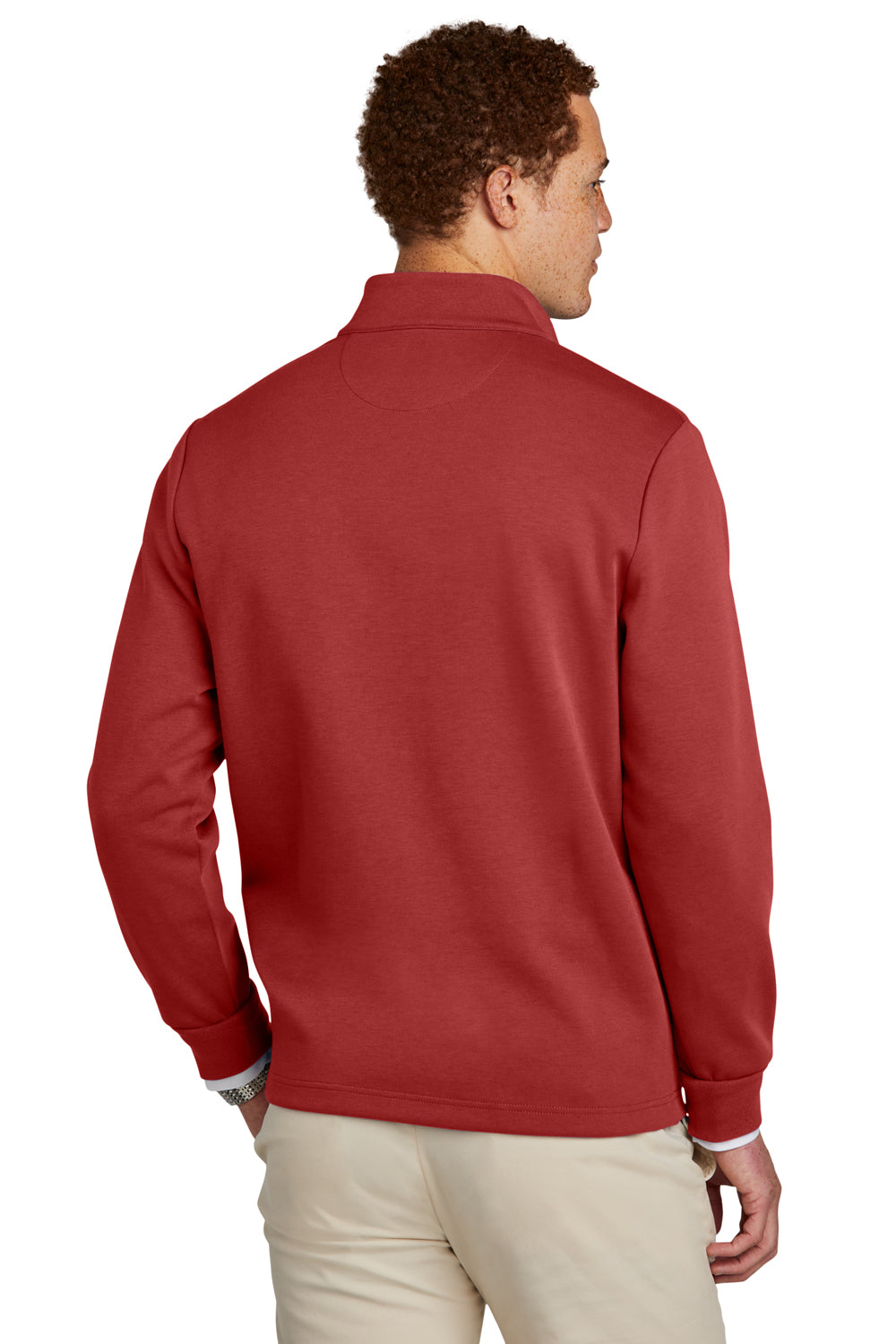 Brooks Brothers Mens Double Knit 1/4 Zip Sweatshirt Rich Red Model Back