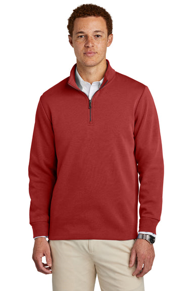 Brooks Brothers Mens Double Knit 1/4 Zip Sweatshirt Rich Red Model Front