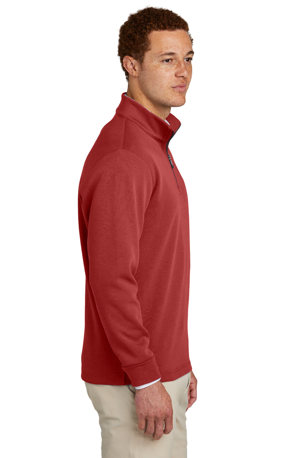 Brooks Brothers Mens Double Knit 1/4 Zip Sweatshirt Rich Red Model Side