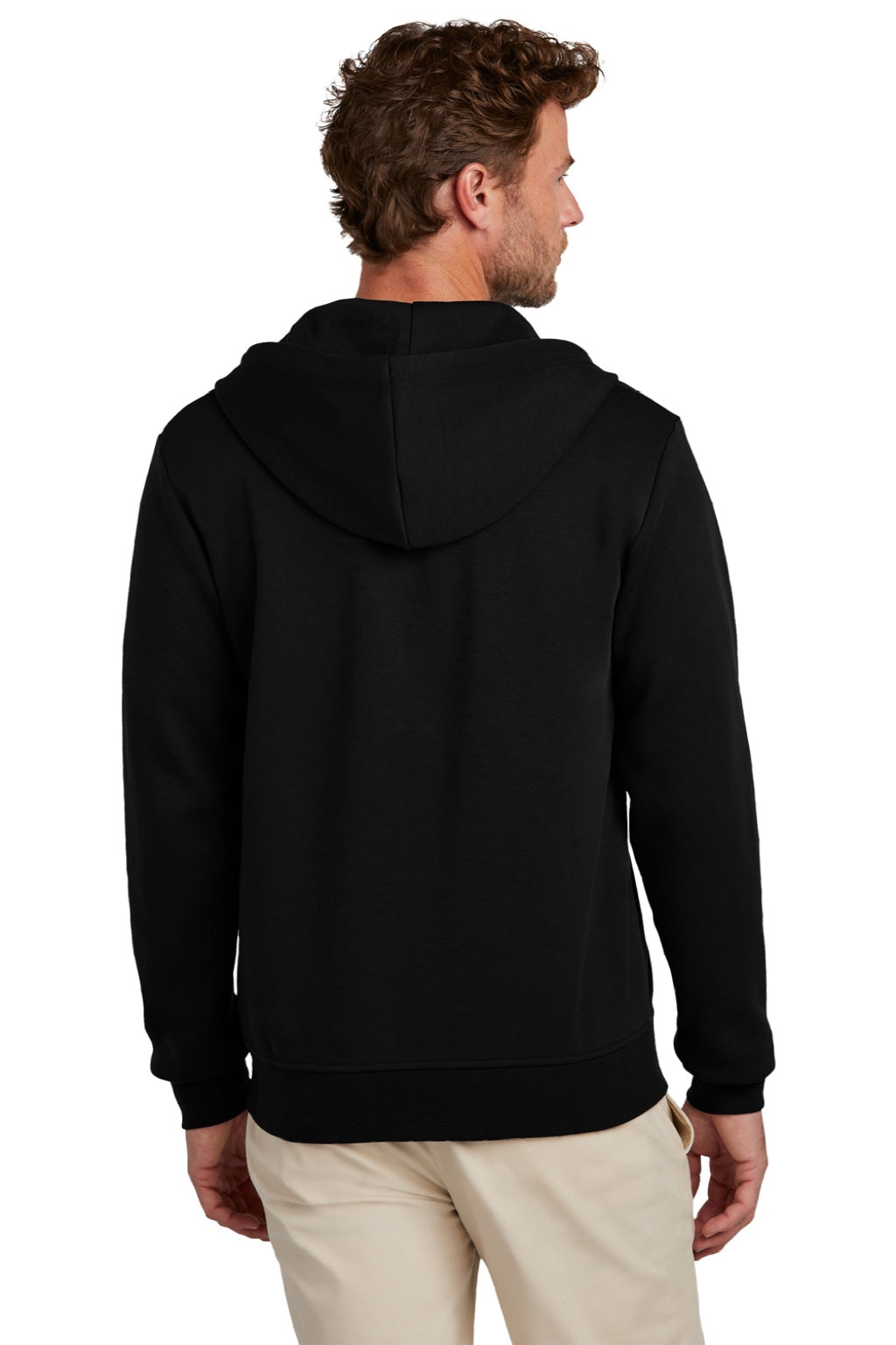 Brooks Brothers Mens Double Knit Full Zip Hooded Sweatshirt Hoodie w/ Pockets Deep Black Model Back