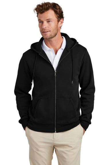 Brooks Brothers Mens Double Knit Full Zip Hooded Sweatshirt Hoodie w/ Pockets Deep Black Model Front