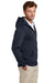 Brooks Brothers Mens Double Knit Full Zip Hooded Sweatshirt Hoodie w/ Pockets Night Navy Blue Model Side