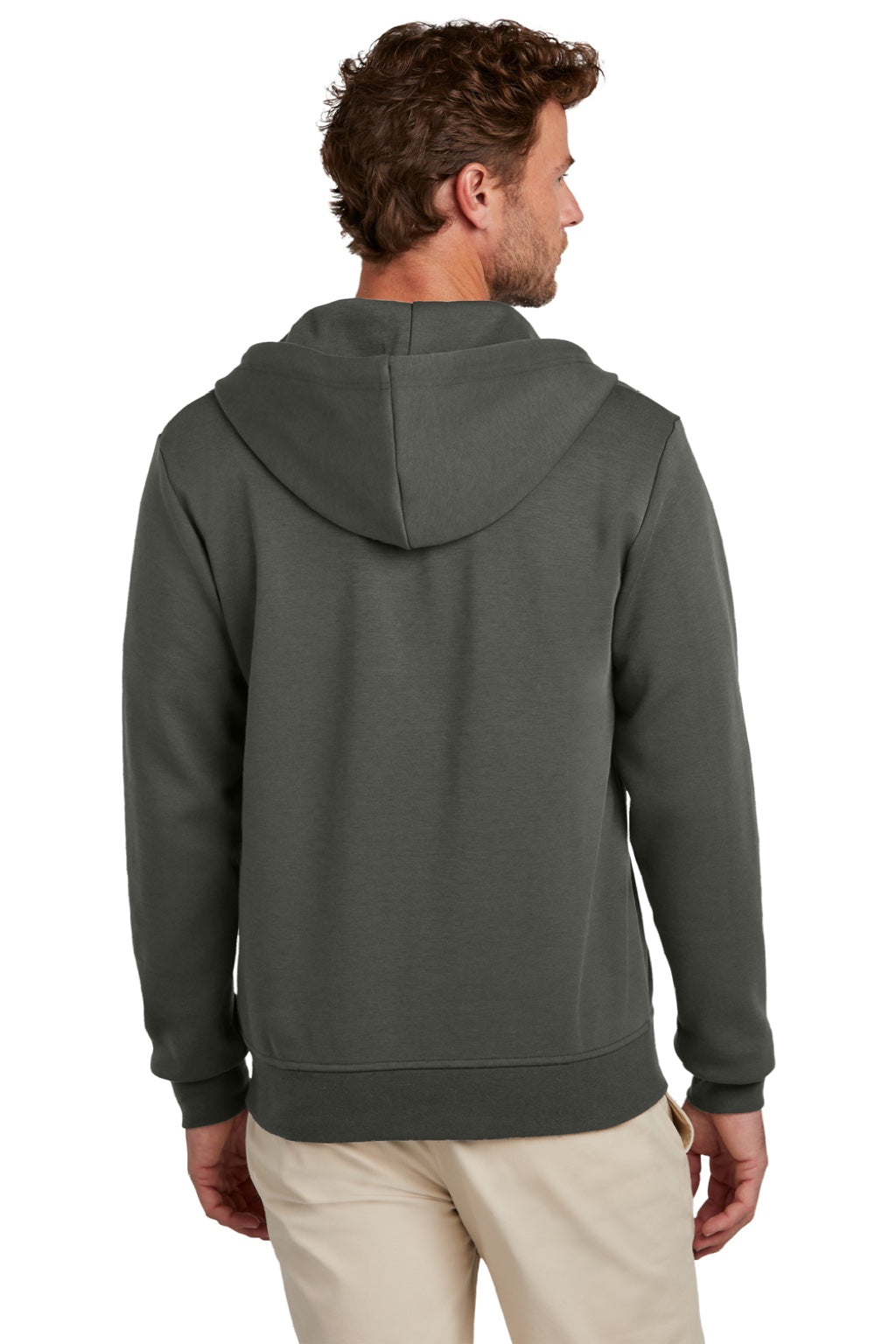 Brooks Brothers Mens Double Knit Full Zip Hooded Sweatshirt Hoodie w/ Pockets Windsor Grey Model Back