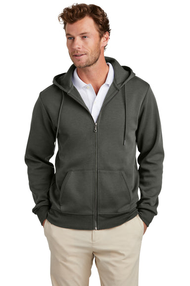 Brooks Brothers Mens Double Knit Full Zip Hooded Sweatshirt Hoodie Windsor Grey Model Front