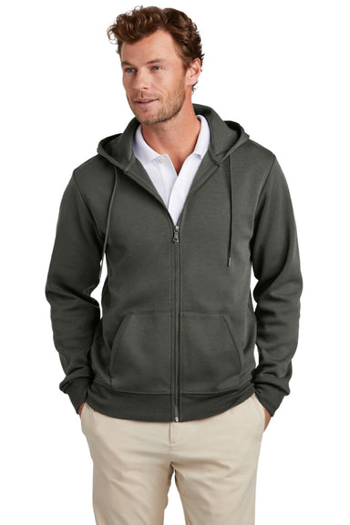 Brooks Brothers Mens Double Knit Full Zip Hooded Sweatshirt Hoodie w/ Pockets Windsor Grey Model Front