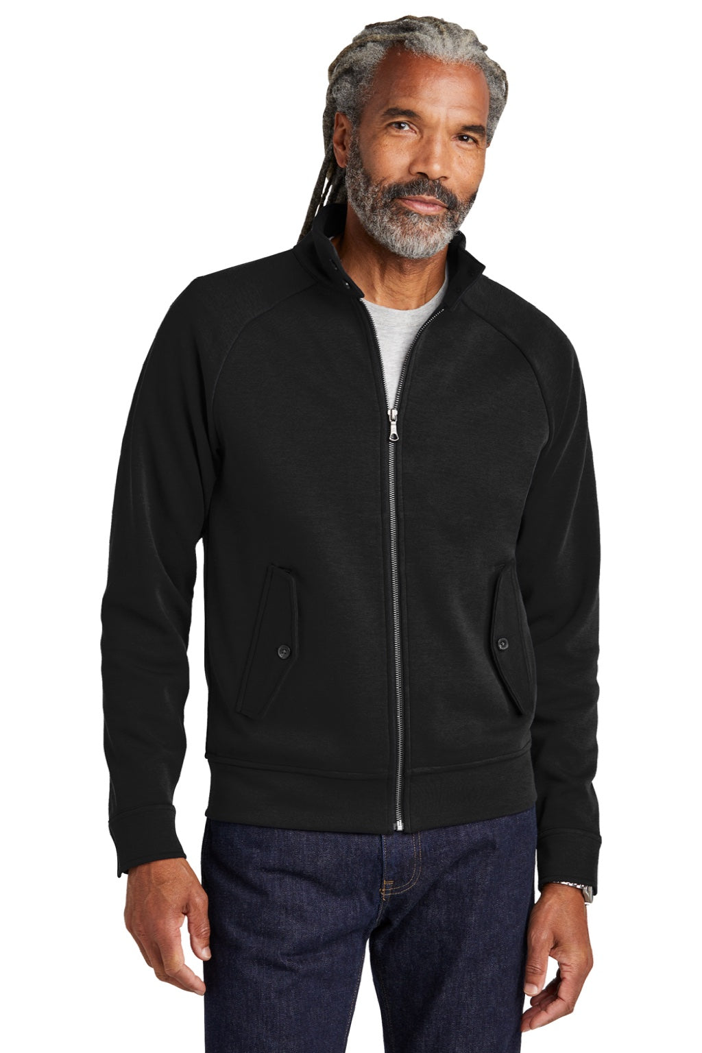 Brooks Brothers Mens Double Knit Full Zip Sweatshirt w/ Pockets Deep Black Model Front