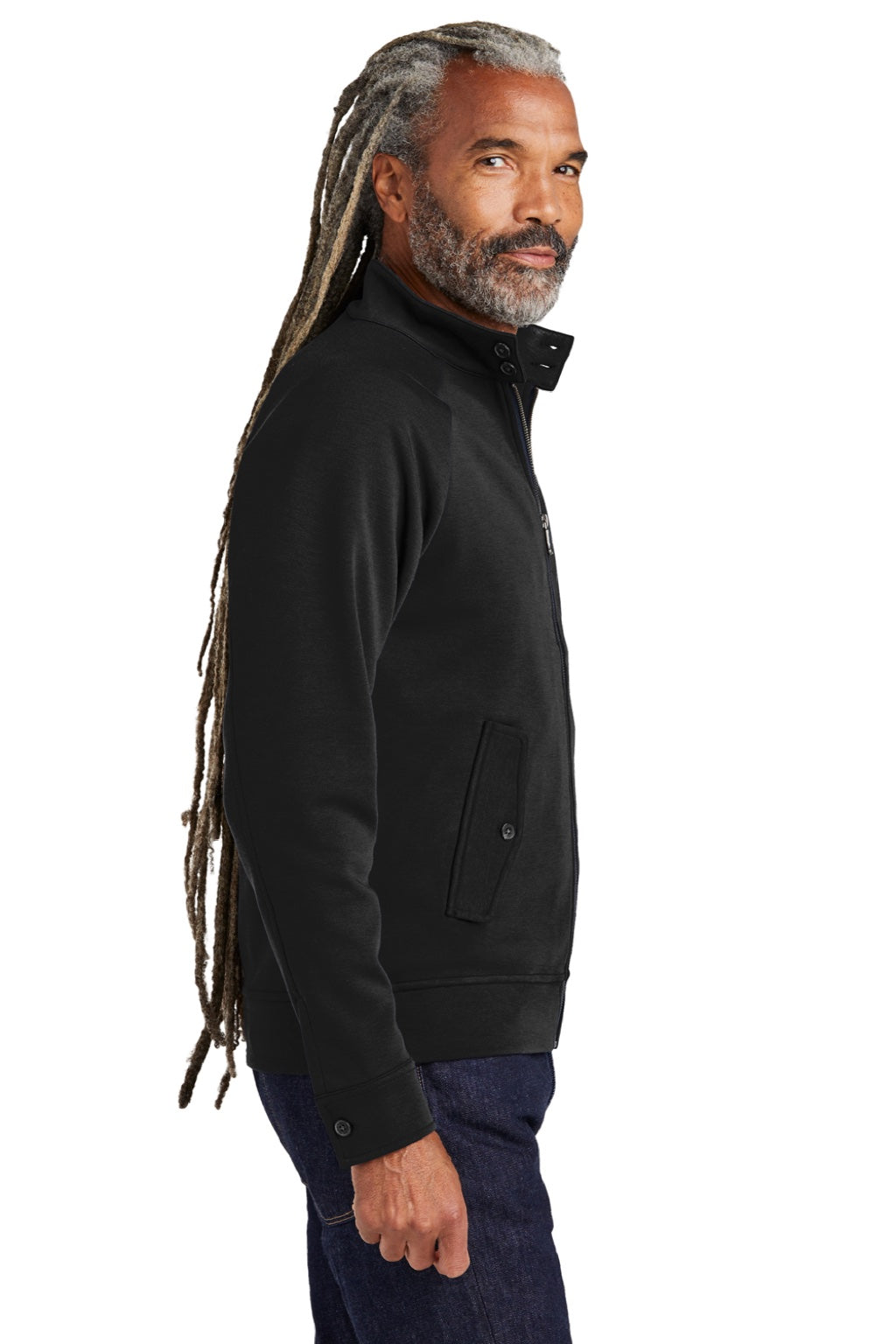 Brooks Brothers Mens Double Knit Full Zip Sweatshirt w/ Pockets Deep Black Model Side