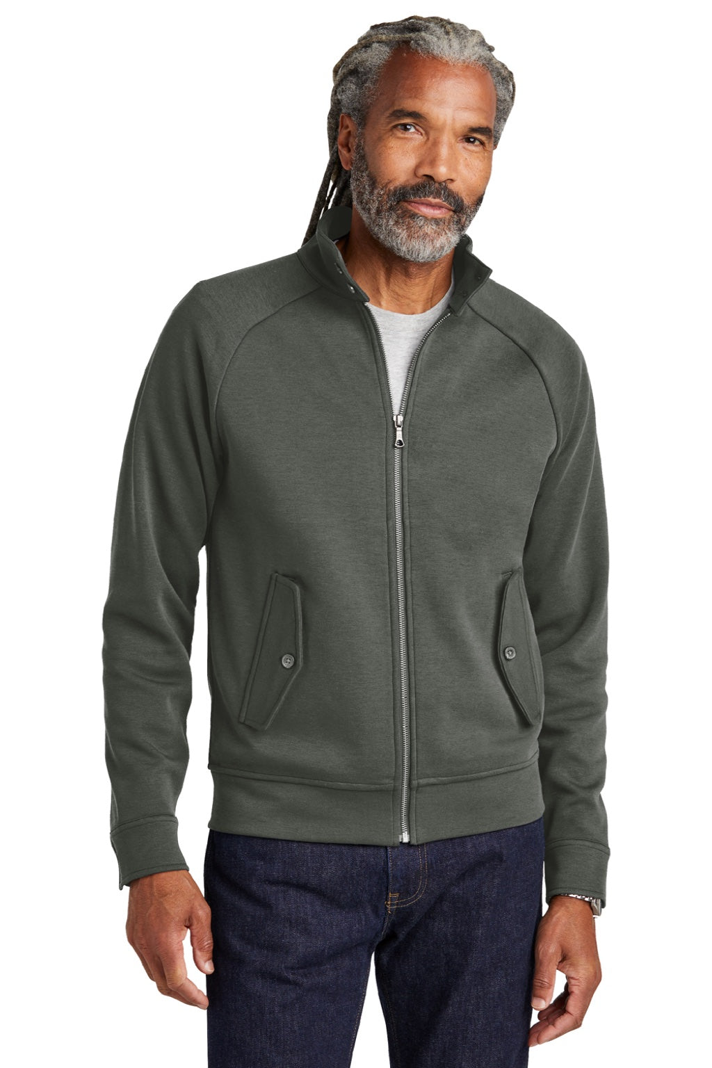 Brooks Brothers Mens Double Knit Full Zip Sweatshirt w/ Pockets Windsor Grey Model Front