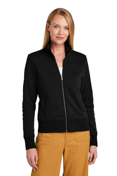 Brooks Brothers Womens Double Knit Full Zip Sweatshirt w/ Pockets Deep Black Model Front