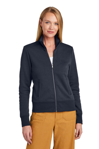 Brooks Brothers Womens Double Knit Full Zip Sweatshirt w/ Pockets Night Navy Blue Model Front