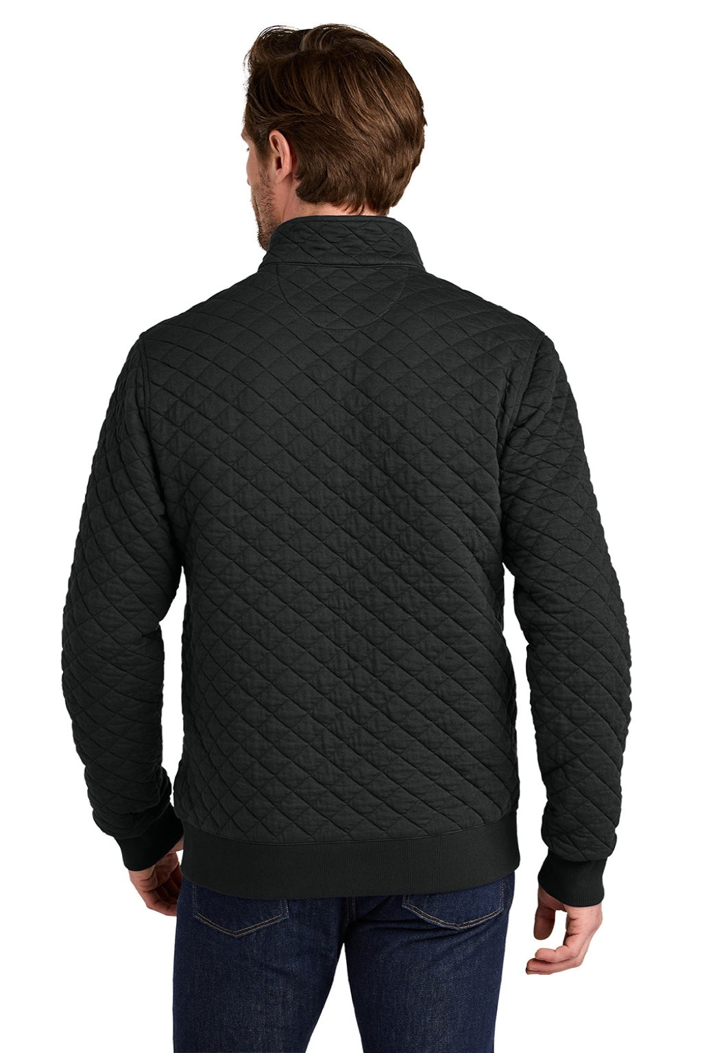 Brooks Brothers BB18212 Mens Diamond Quilt 1/4 Zip Sweatshirt Deep Black Model Back