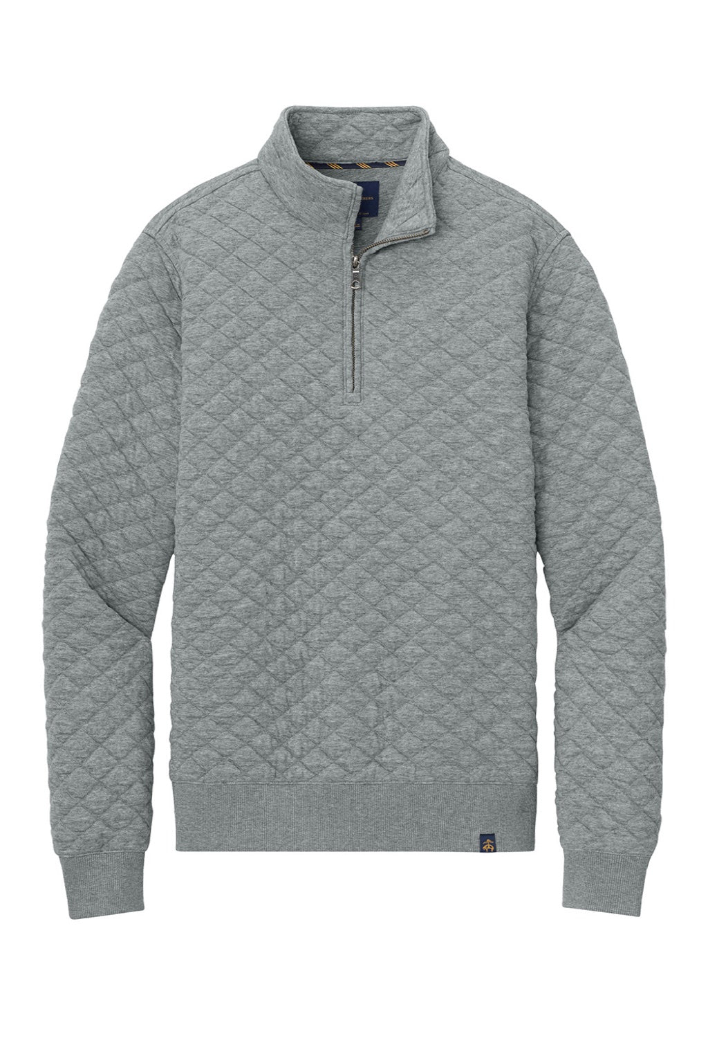 Brooks Brothers BB18212 Mens Diamond Quilt 1/4 Zip Sweatshirt Heather Light Shadow Grey Flat Front