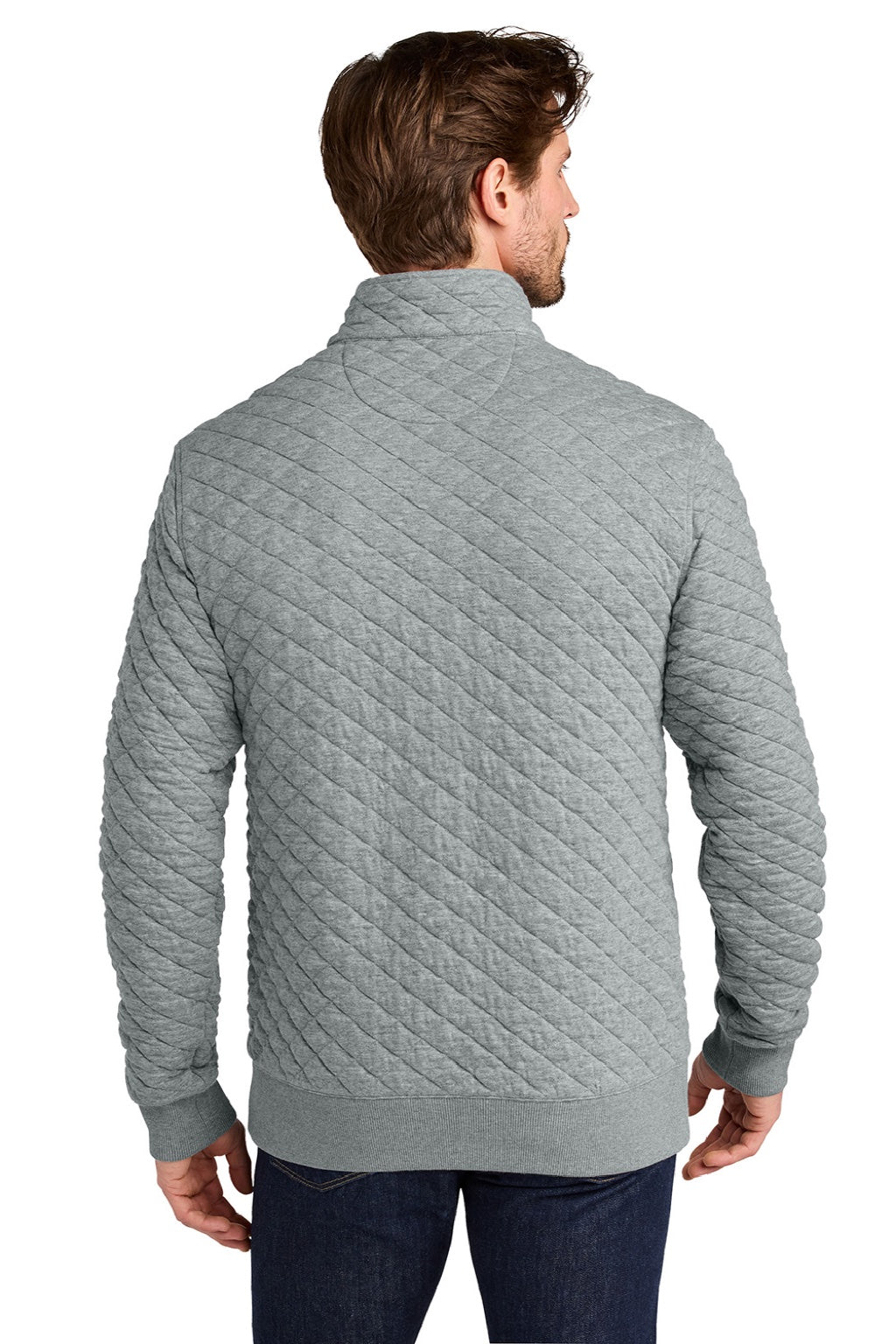Brooks Brothers BB18212 Mens Diamond Quilt 1/4 Zip Sweatshirt Heather Light Shadow Grey Model Back