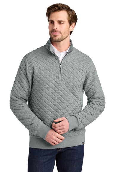 Brooks Brothers BB18212 Mens Diamond Quilt 1/4 Zip Sweatshirt Heather Light Shadow Grey Model Front