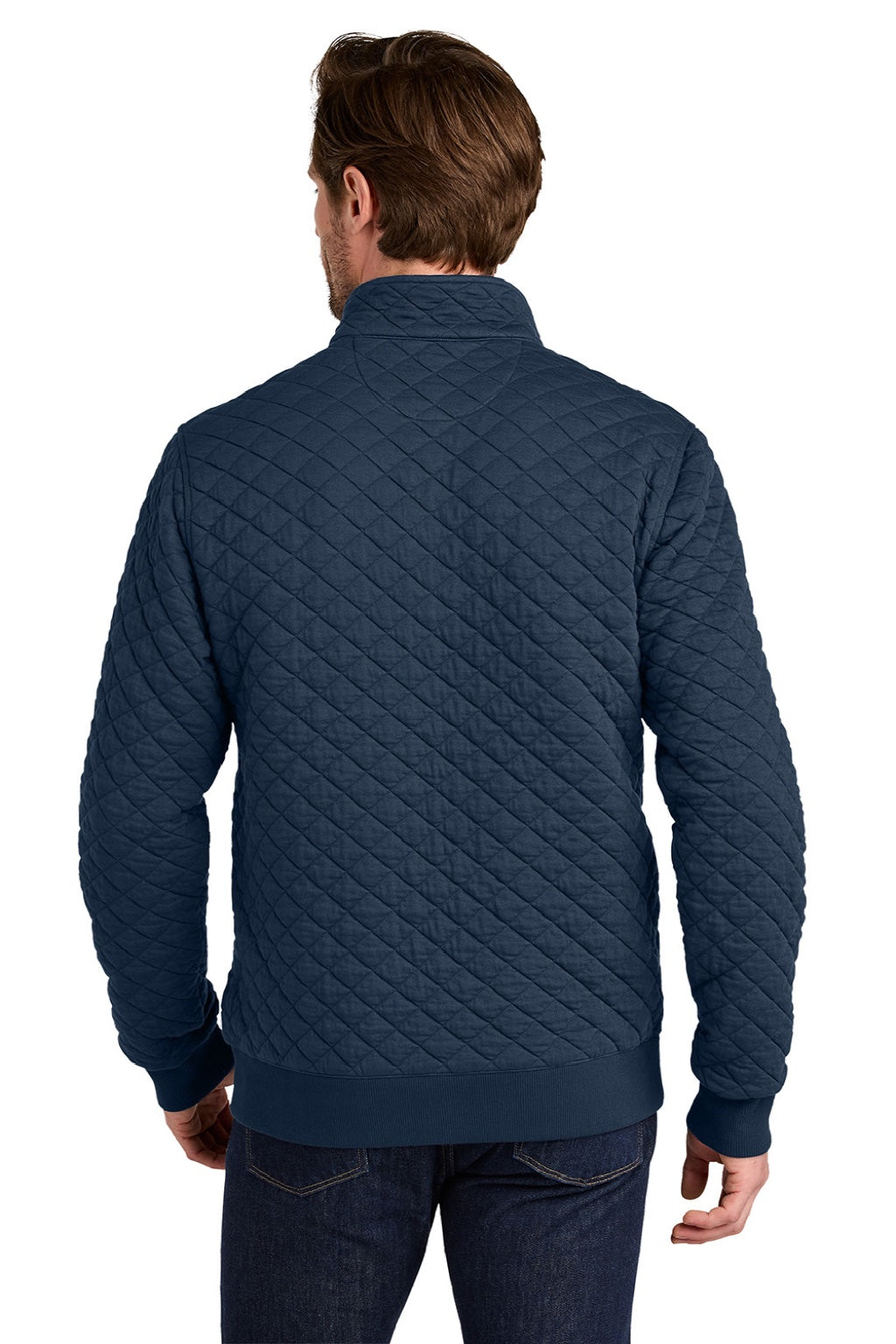 Brooks Brothers BB18212 Mens Diamond Quilt 1/4 Zip Sweatshirt Navy Blue Blazer Model Back