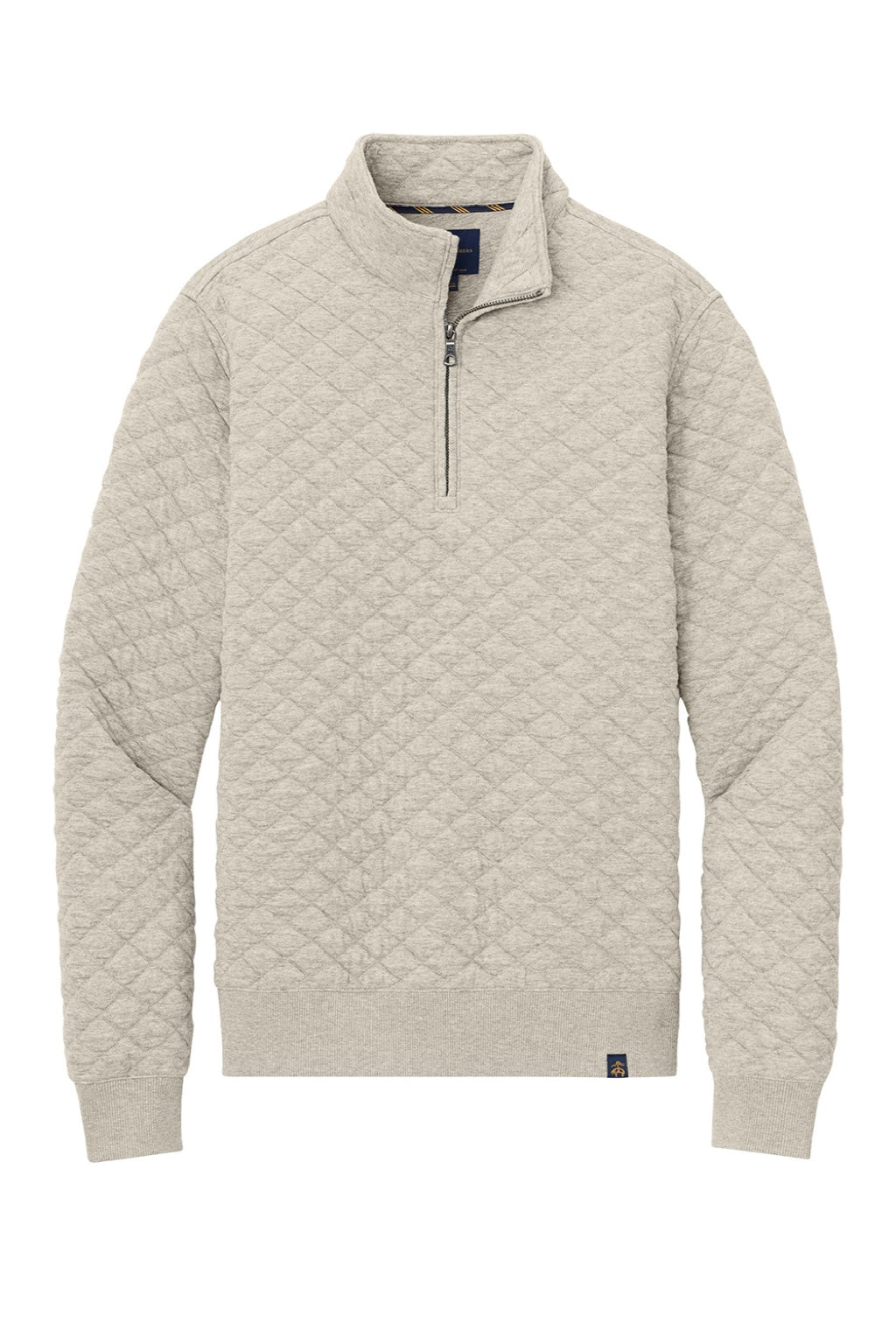 Brooks Brothers BB18212 Mens Diamond Quilt 1/4 Zip Sweatshirt Heather Oatmeal Flat Front