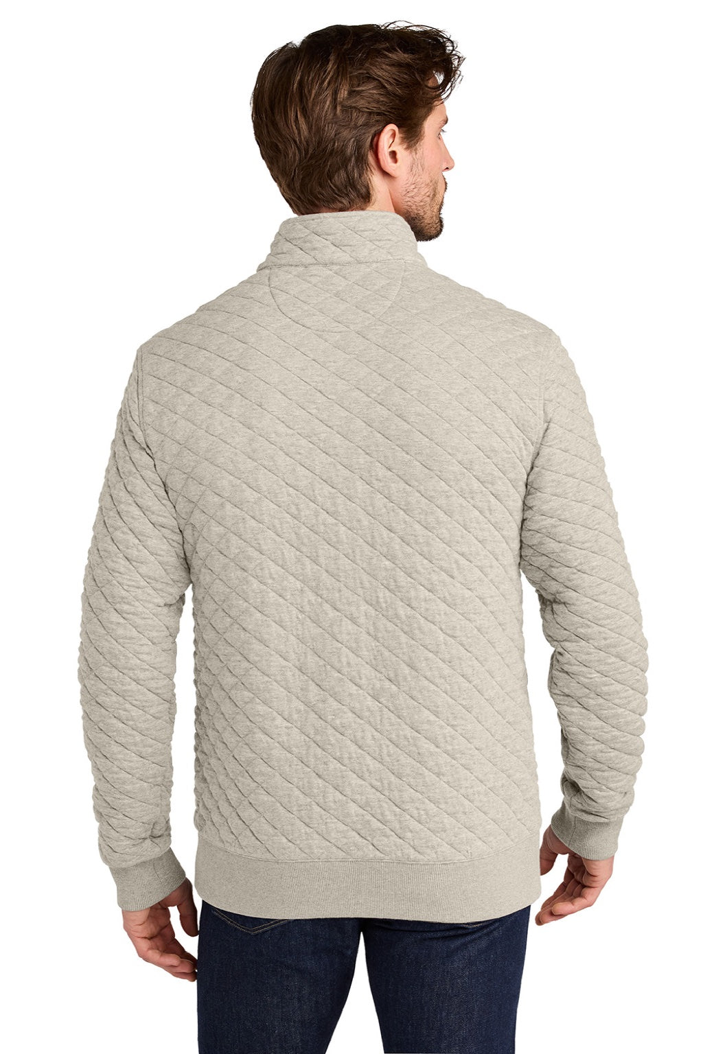 Brooks Brothers BB18212 Mens Diamond Quilt 1/4 Zip Sweatshirt Heather Oatmeal Model Back