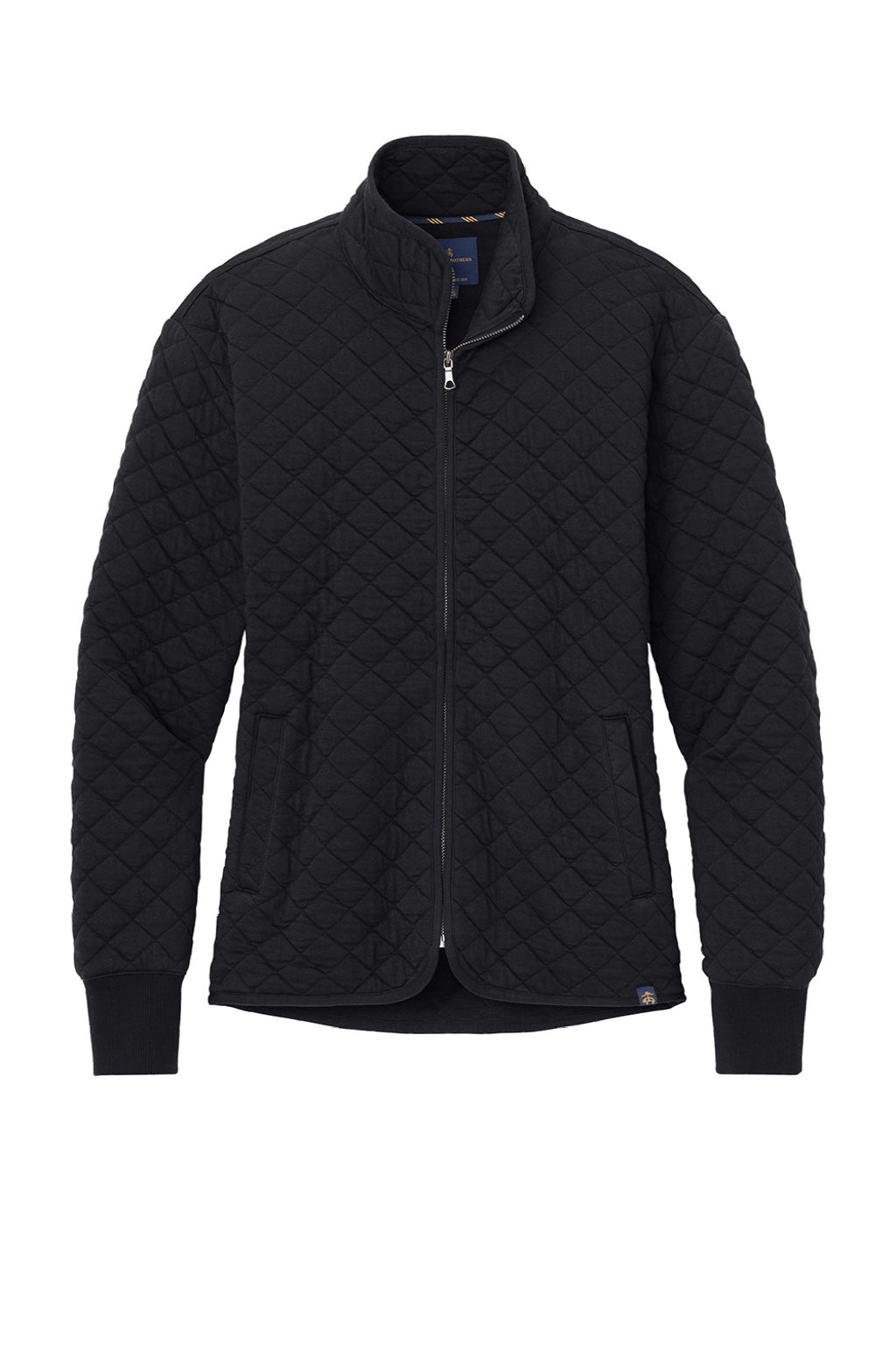 Brooks Brothers BB18213 Womens Diamond Quilt Full Zip Sweatshirt w/ Pocket Deep Black Flat Front