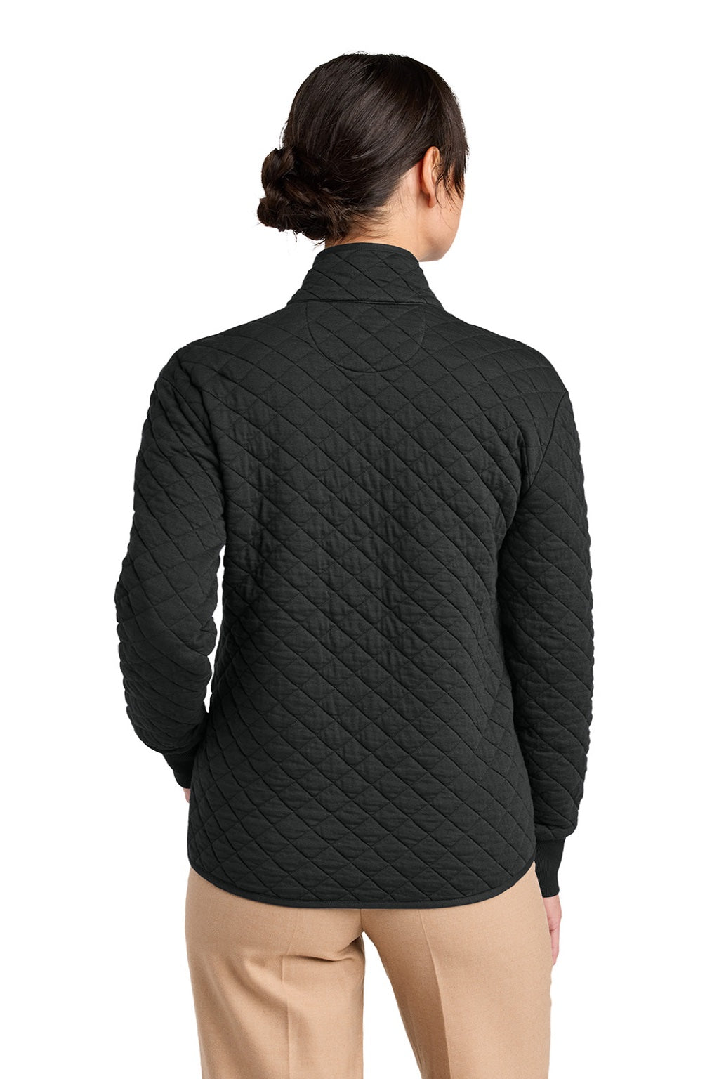 Brooks Brothers BB18213 Womens Diamond Quilt Full Zip Sweatshirt w/ Pocket Deep Black Model Back