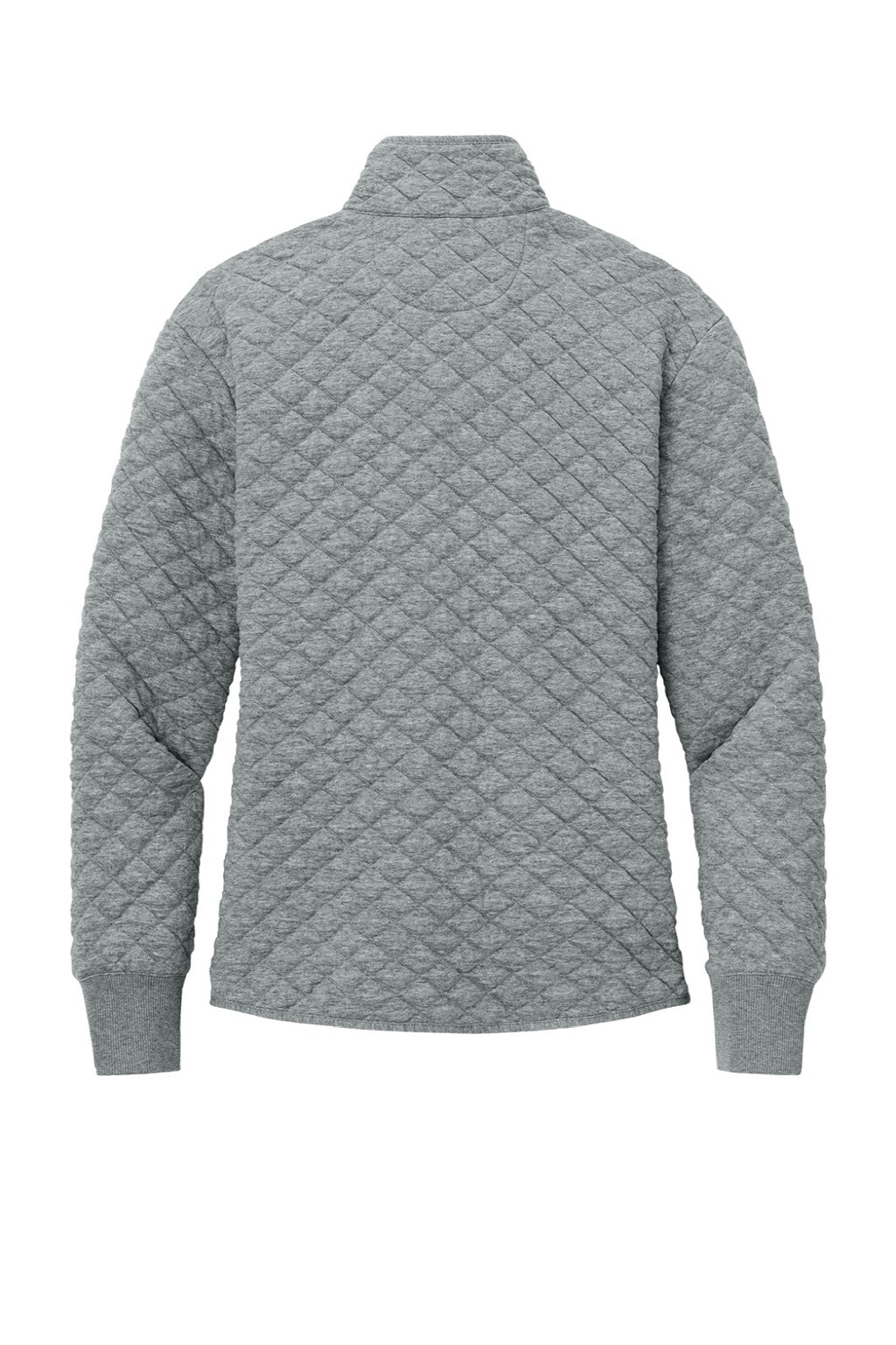 Brooks Brothers BB18213 Womens Diamond Quilt Full Zip Sweatshirt w/ Pocket Heather Light Shadow Grey Flat Back