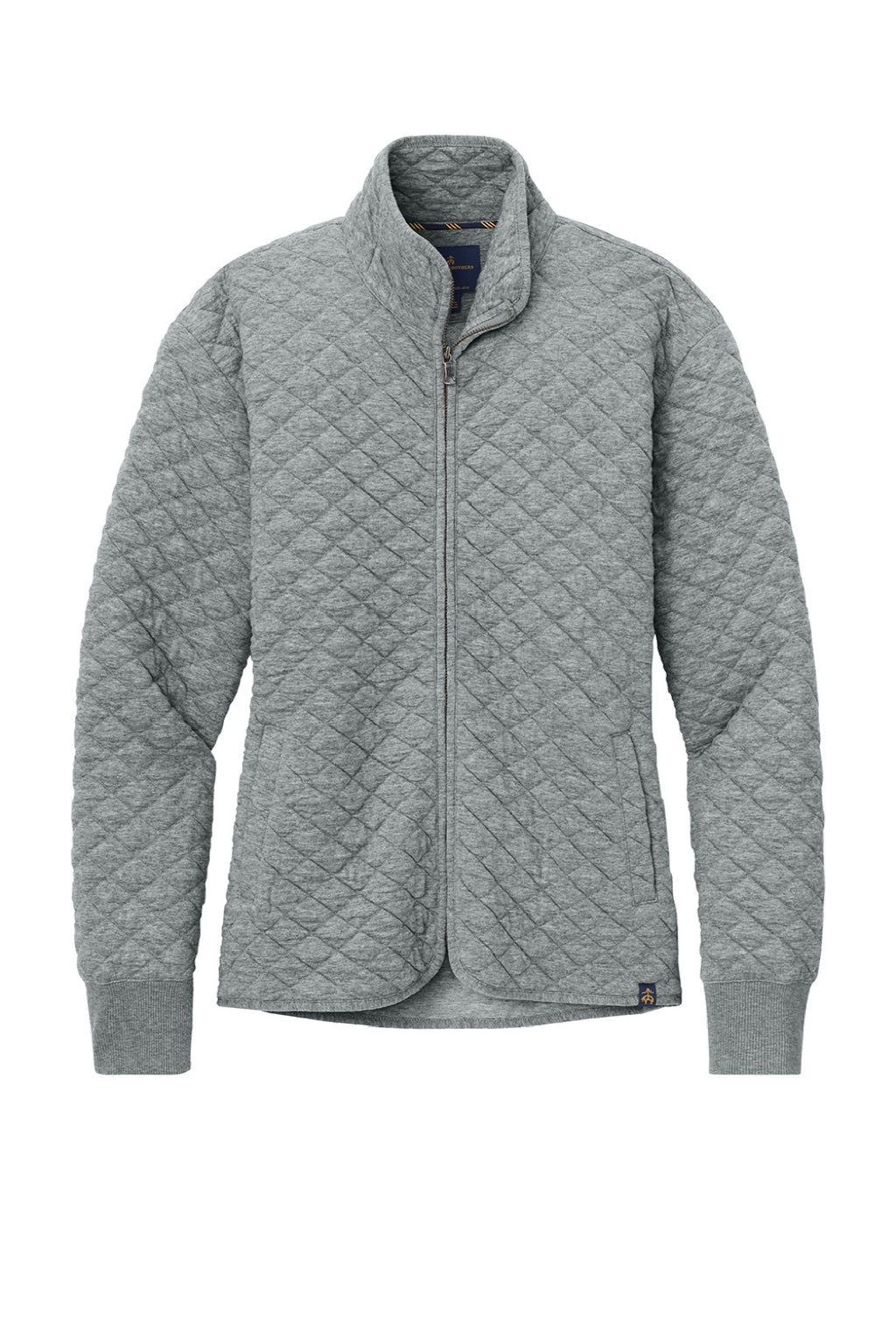 Brooks Brothers BB18213 Womens Diamond Quilt Full Zip Sweatshirt w/ Pocket Heather Light Shadow Grey Flat Front