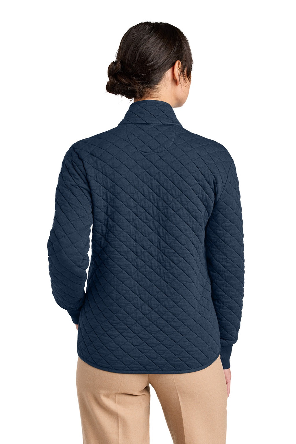 Brooks Brothers BB18213 Womens Diamond Quilt Full Zip Sweatshirt w/ Pocket Navy Blue Blazer Model Back