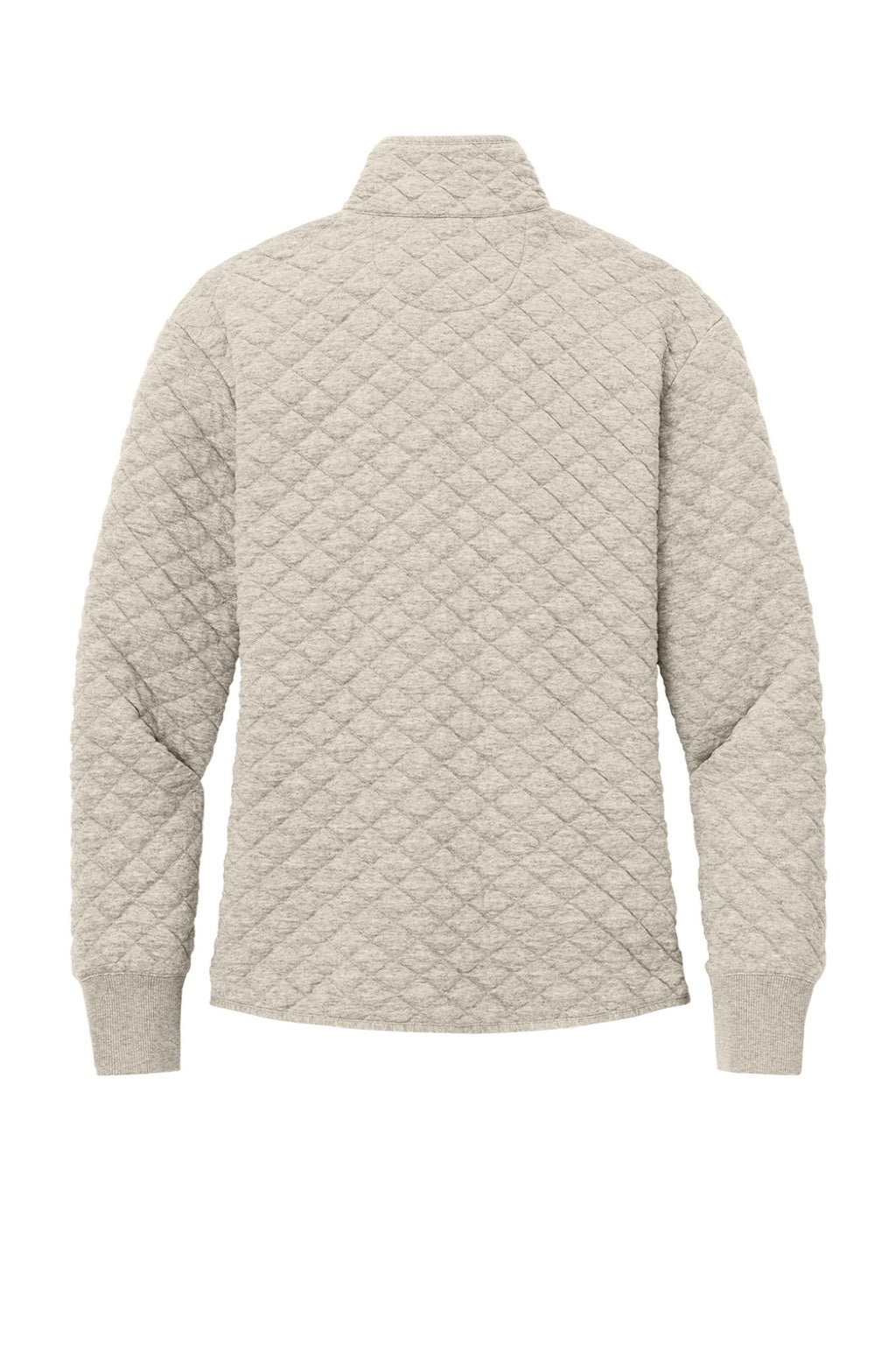 Brooks Brothers BB18213 Womens Diamond Quilt Full Zip Sweatshirt w/ Pocket Heather Oatmeal Flat Back