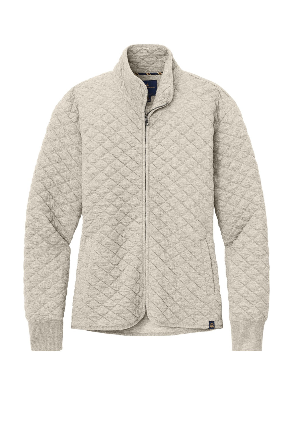 Brooks Brothers BB18213 Womens Diamond Quilt Full Zip Sweatshirt w/ Pocket Heather Oatmeal Flat Front