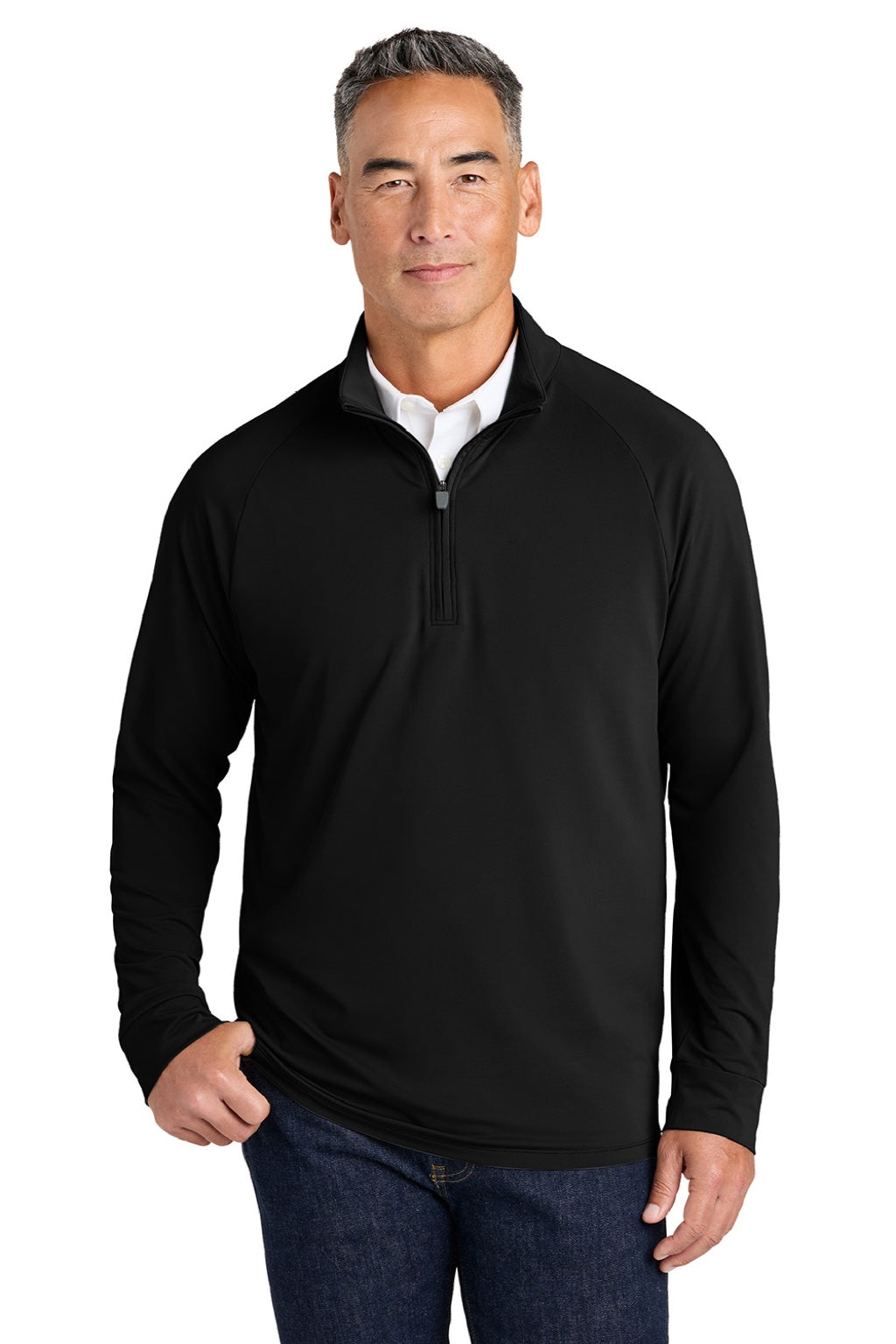Brooks Brothers BB18214 Mens Luxe Performance 1/4 Zip Sweatshirt Deep Black Model Front