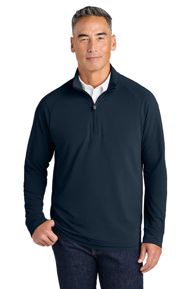 Brooks Brothers BB18214 Mens Luxe Performance 1/4 Zip Sweatshirt Navy Blazer Blue Model Front