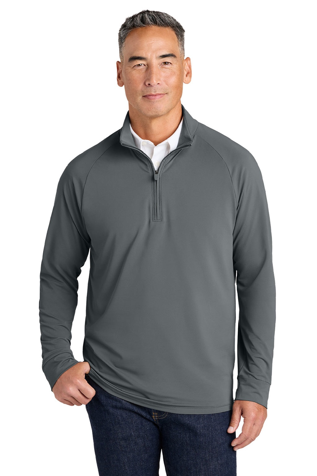 Brooks Brothers BB18214 Mens Luxe Performance 1/4 Zip Sweatshirt Shadow Grey Model Front