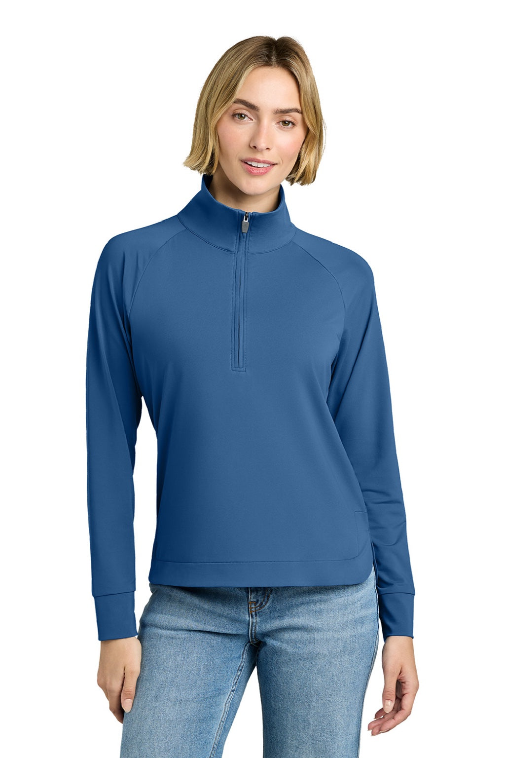 Brooks Brothers BB18215 Womens Luxe Performance 1/4 Zip Sweatshirt Charter Blue Model Front
