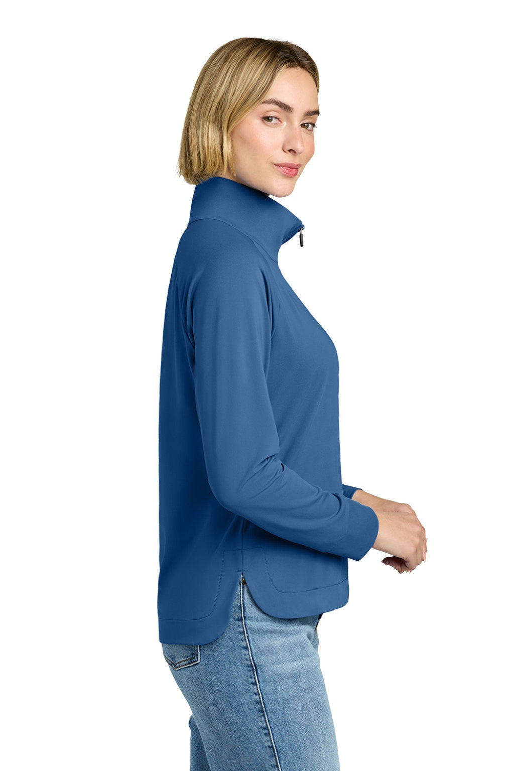 Brooks Brothers BB18215 Womens Luxe Performance 1/4 Zip Sweatshirt Charter Blue Model Side