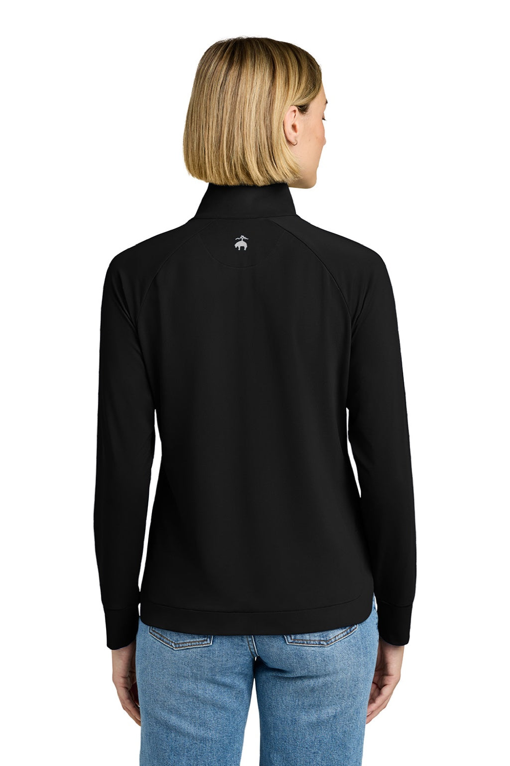 Brooks Brothers BB18215 Womens Luxe Performance 1/4 Zip Sweatshirt Deep Black Model Back
