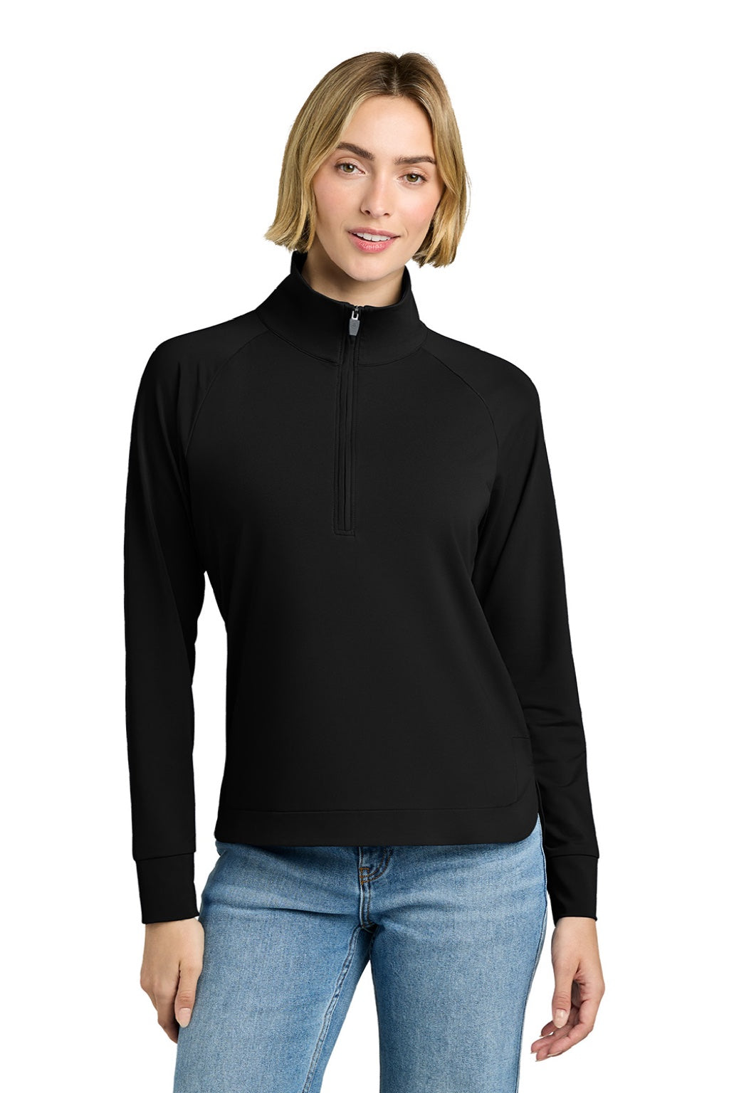 Brooks Brothers BB18215 Womens Luxe Performance 1/4 Zip Sweatshirt Deep Black Model Front