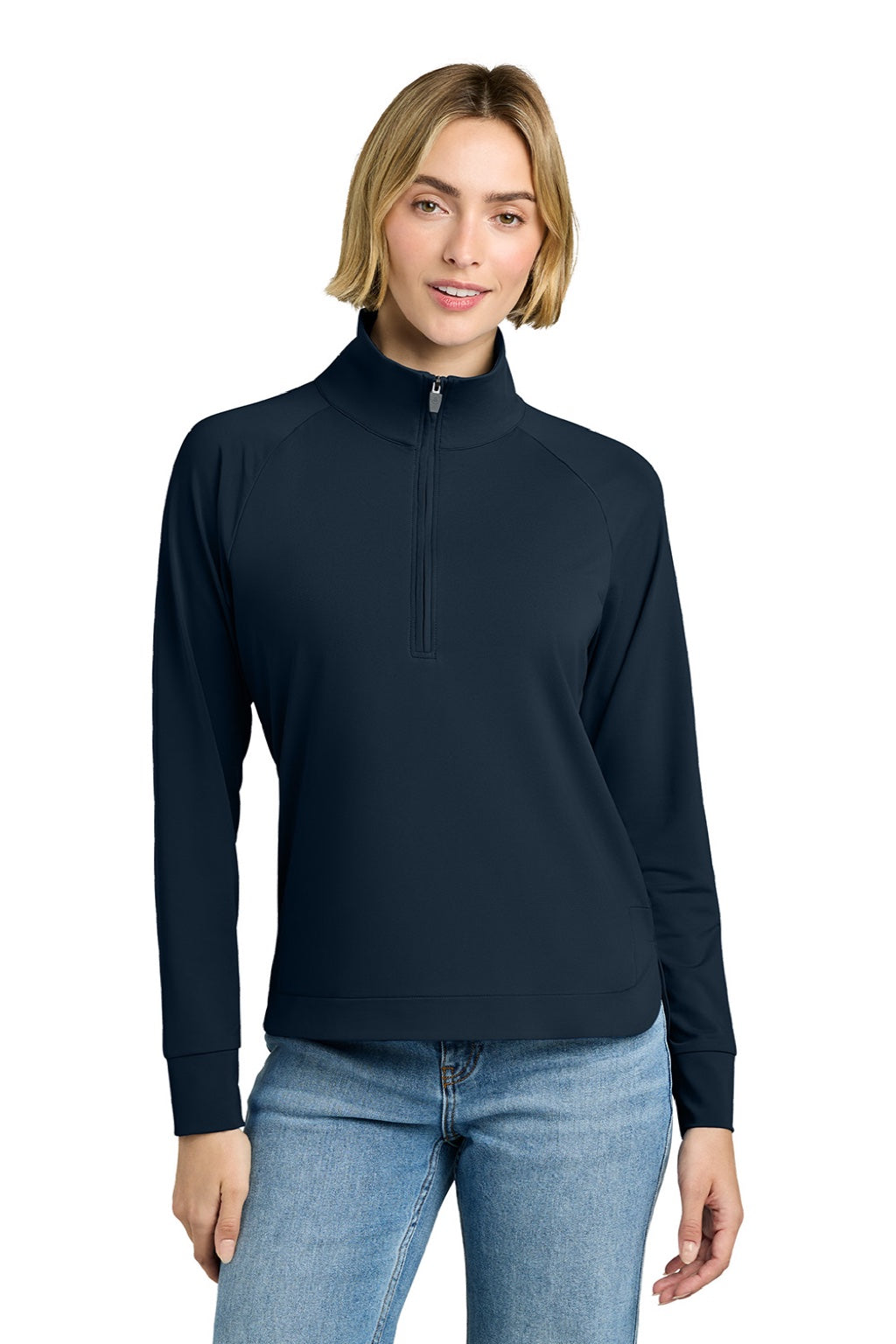 Brooks Brothers BB18215 Womens Luxe Performance 1/4 Zip Sweatshirt Navy Blazer Blue Model Front